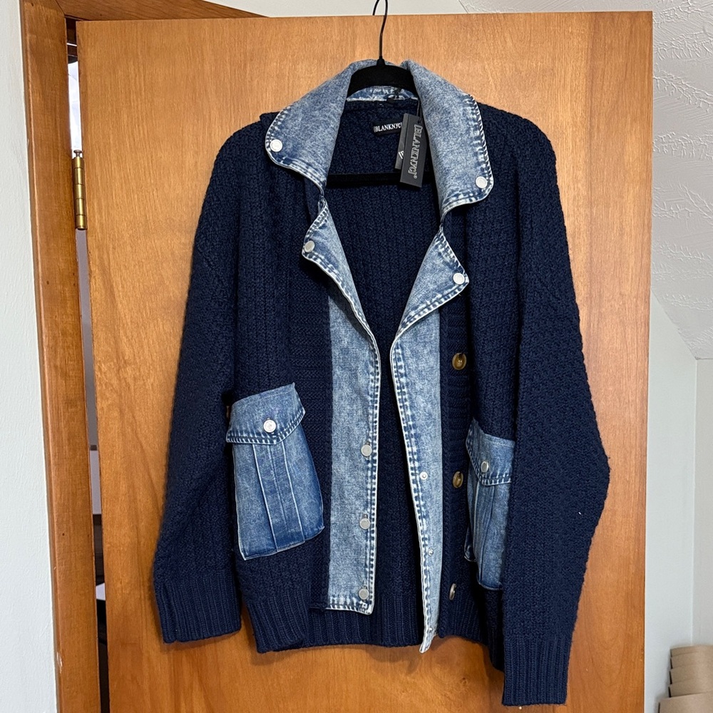 Blank NYC Blue and Black Jean Jacket mixed media
